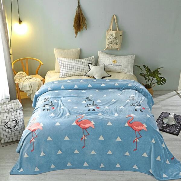 

Flamingo Print Blanket, Blue