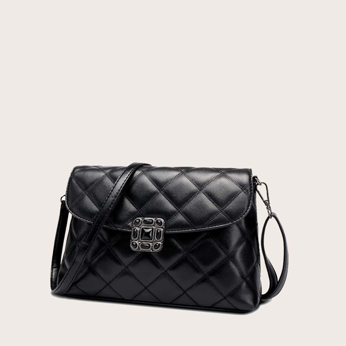 

Quilted Flap Crossbody Bag, Black