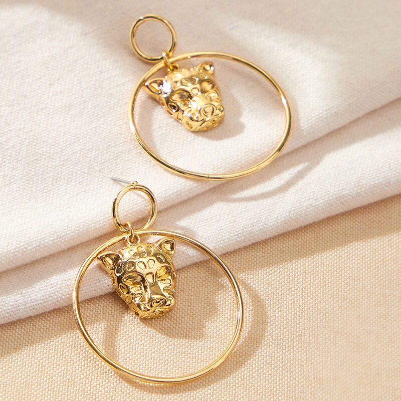 

Tiger Charm Drop Earrings, Gold