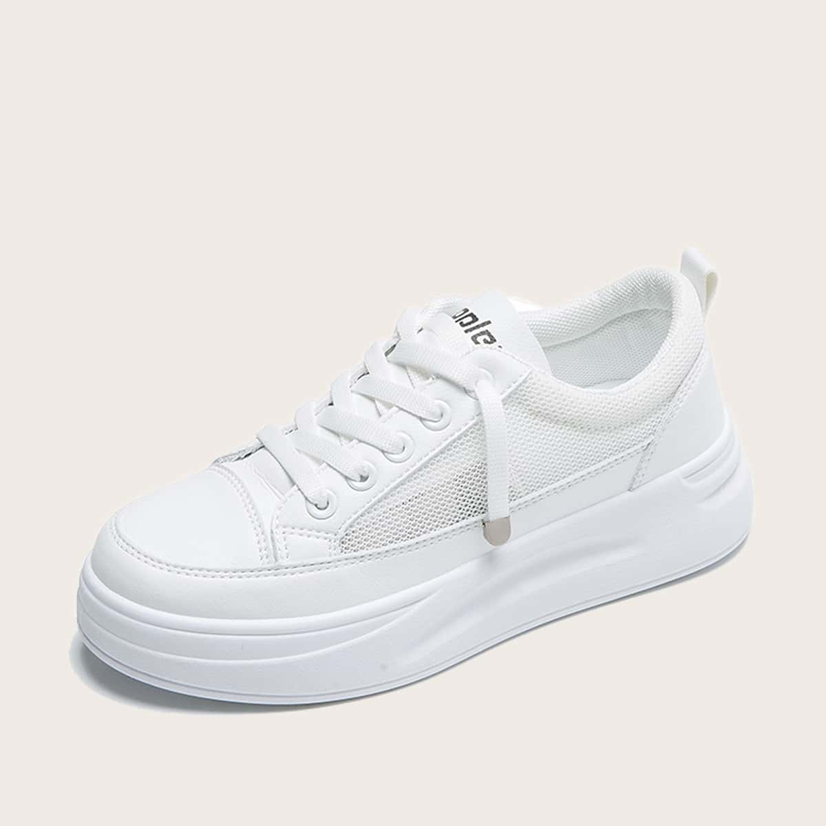 

Lace-up Front Mesh Panel Sneakers, White