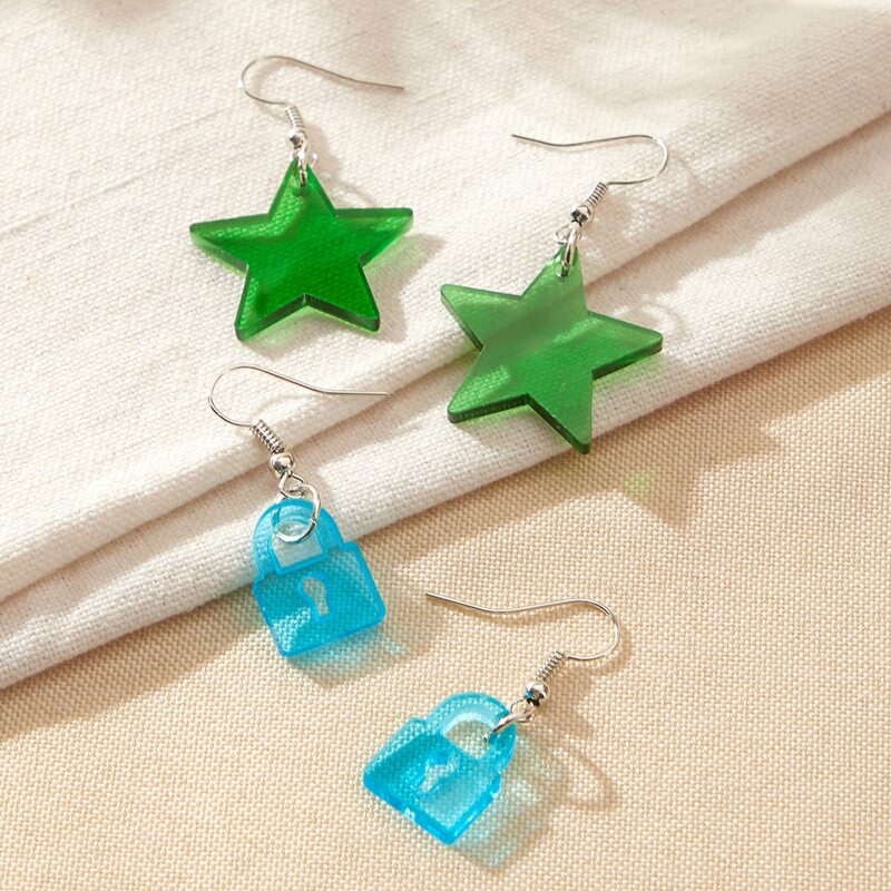 

2pairs Star Charm Drop Earrings, Multicolor