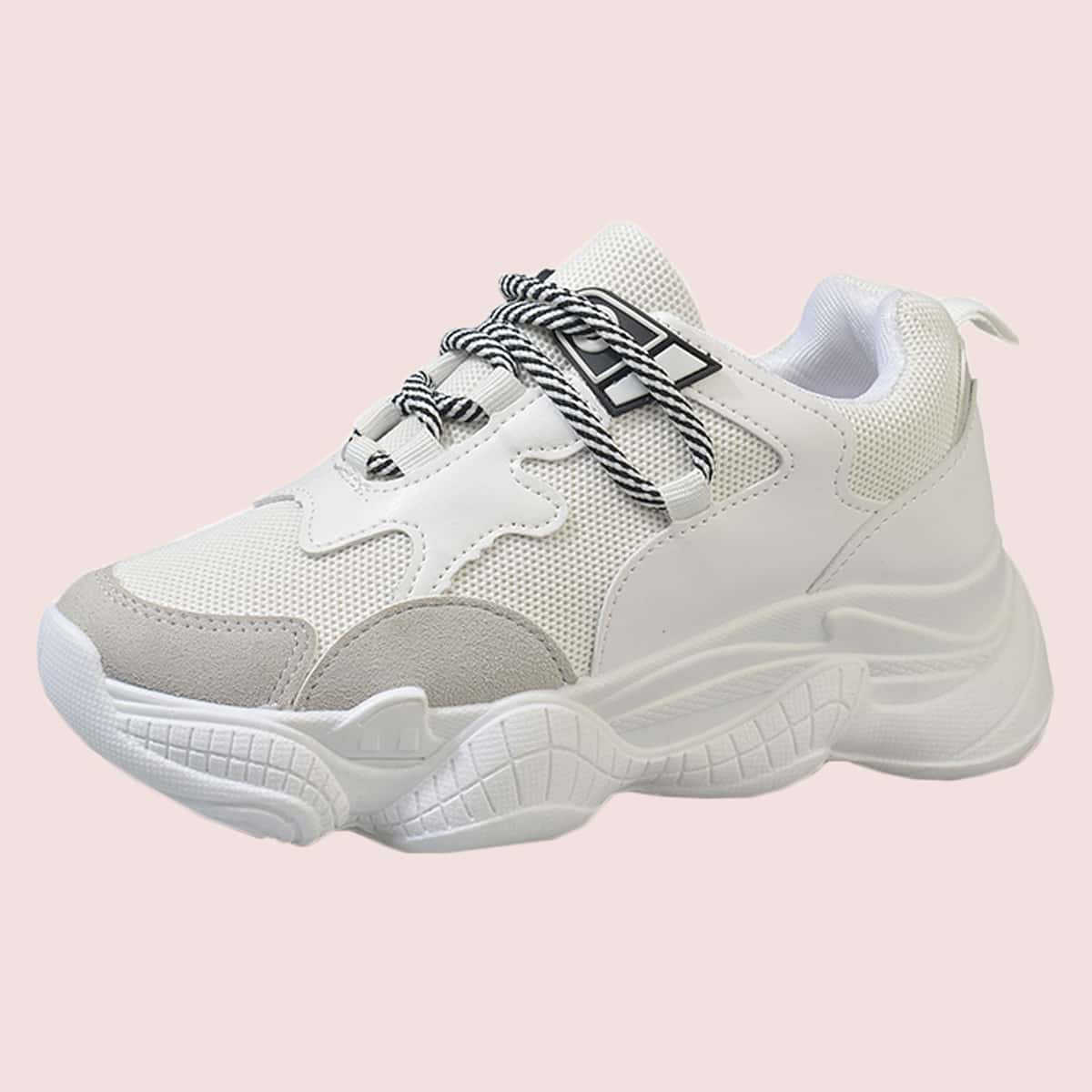 

Lace-up Front Chunky Sneakers, White