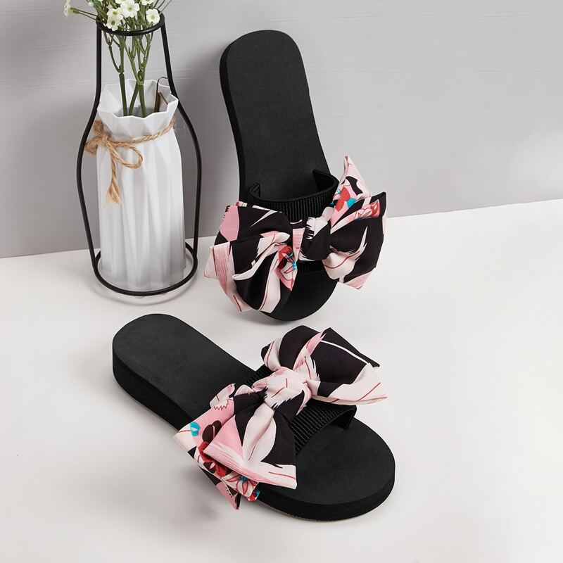 

Floral Bow Decor Sliders, Black