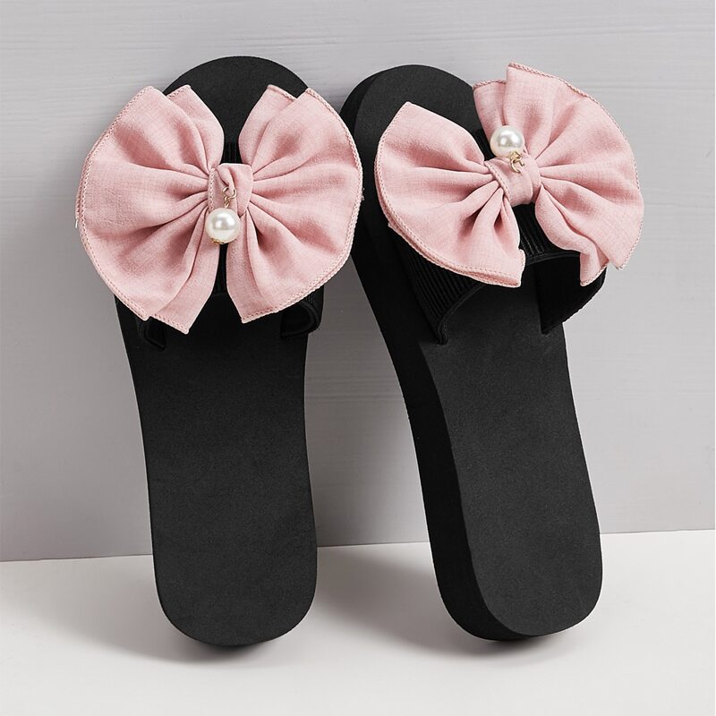 

Bow Decor Wide Fit Sliders, Black