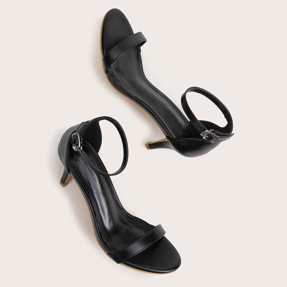 

Open Toe Ankle Strap Stiletto Heels, Black
