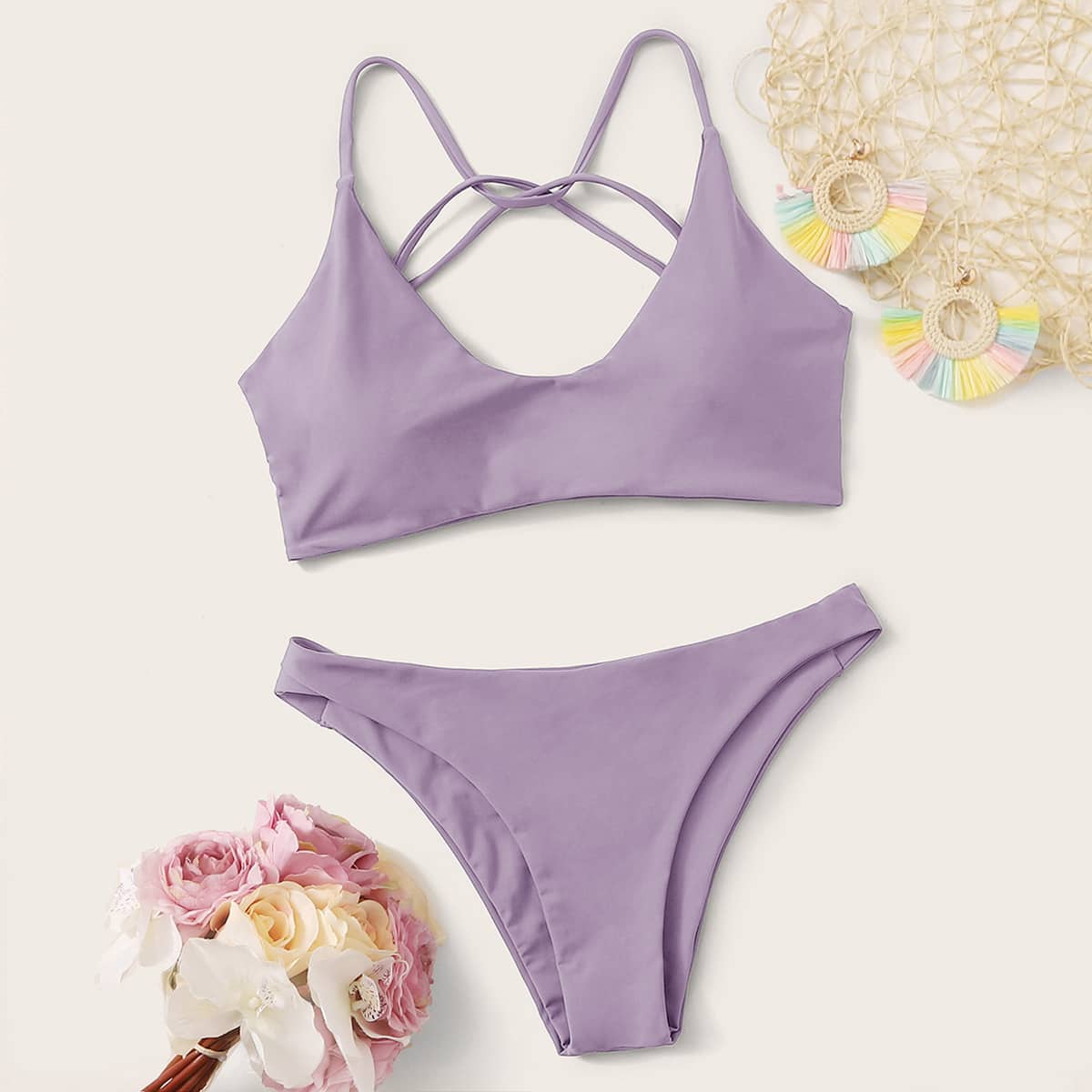 

Tie Back Cheeky Bikini Swimsuit, Purple