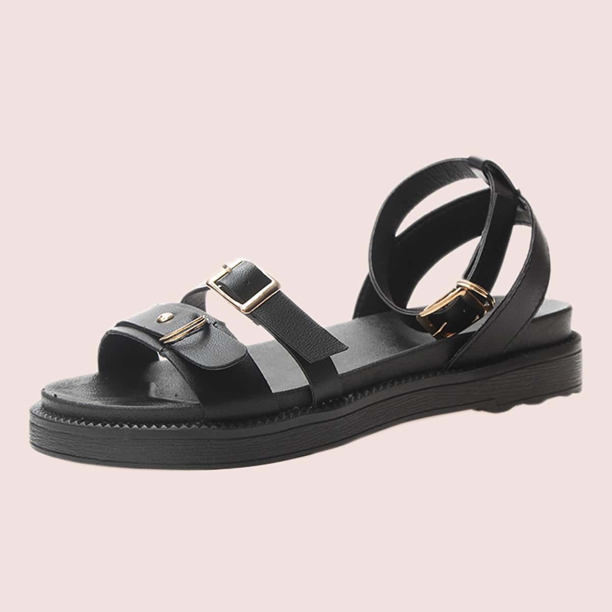 

Buckle Open Toe Sandals, Black