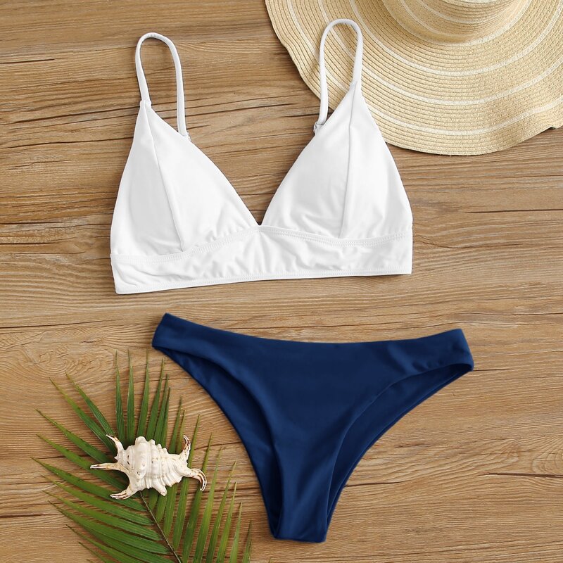 

Two Tone Triangle Cheeky Bikini Swimsuit, Multicolor