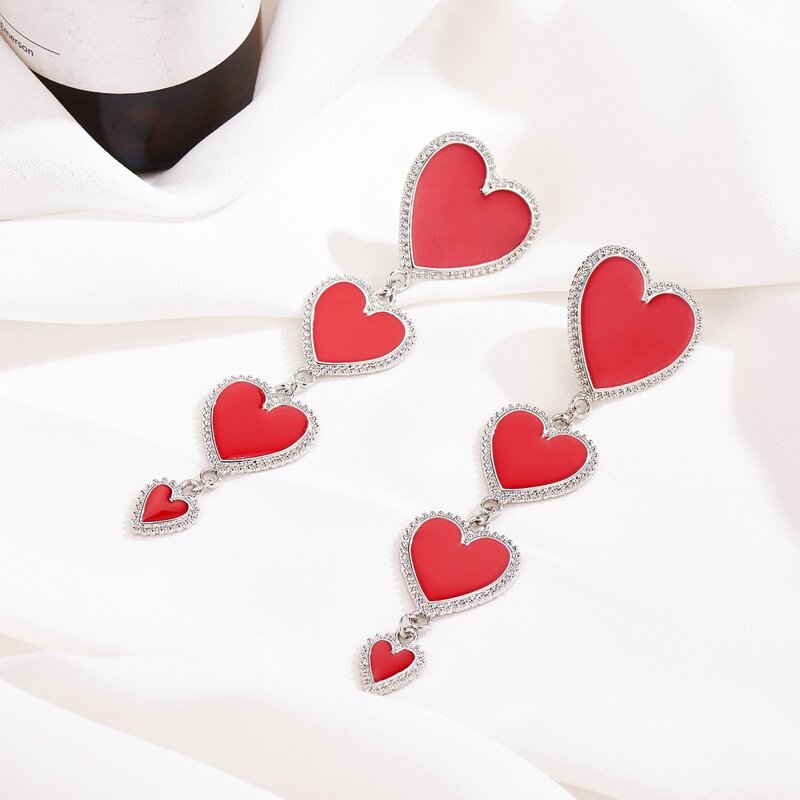 

Heart Charm Drop Earrings, Red
