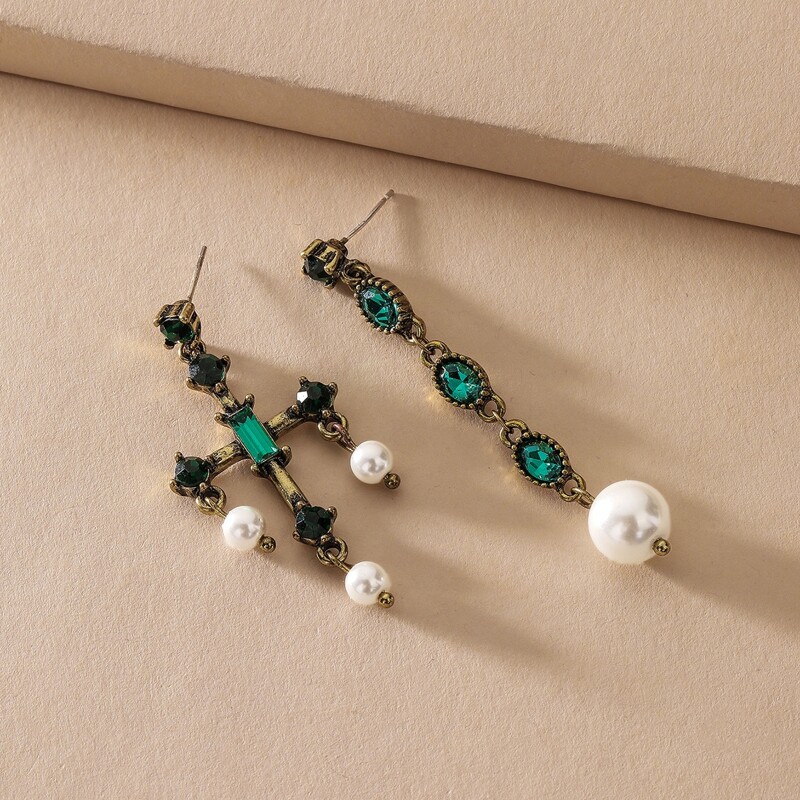 

Gemstone Engraved Mismatched Drop Earrings, Silver
