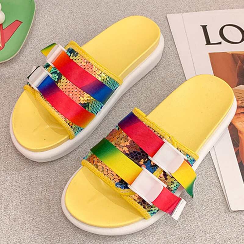 

Sequin Buckle Sliders, Yellow