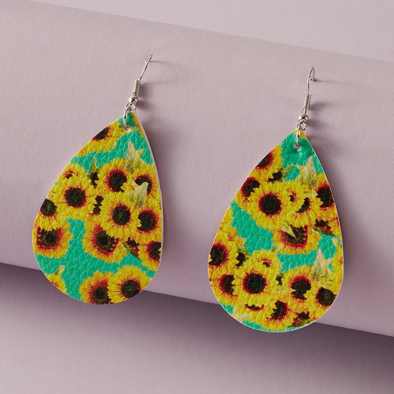 

Sunflower Pattern Water Drop Earrings, Multicolor
