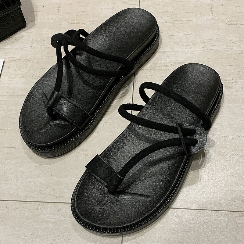 

Toe Post Open Toe Sliders, Black