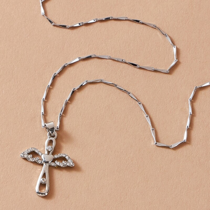 

Cross Charm Necklace, Silver