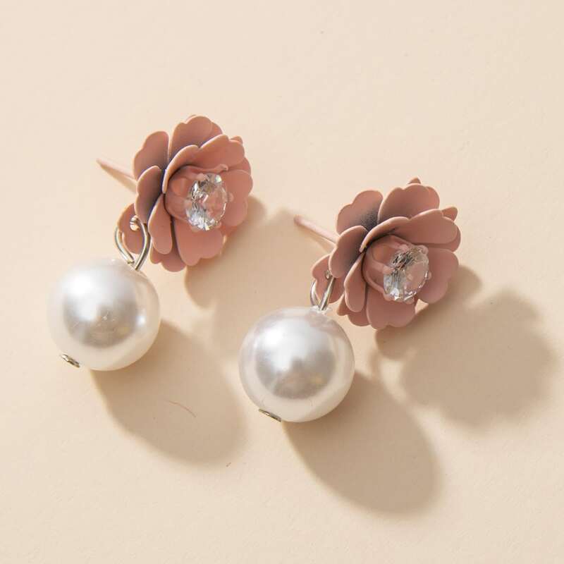 

Faux Pearl Flower Earrings, Multicolor