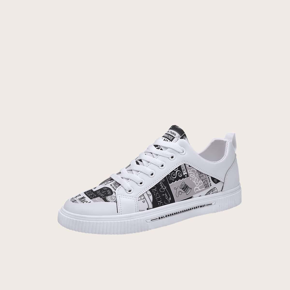 

Guys Lace-up Front Cartoon Graphic Sneakers, White