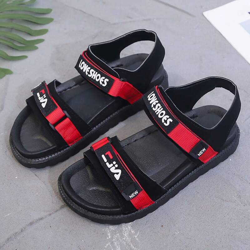 

Letter Velcro Sandals, Black