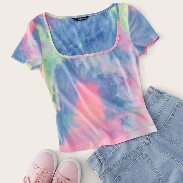 

Plus Square Neck Tie Dye Top, Multicolor