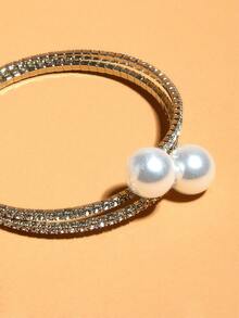 Faux Pearl Decor Layered Bracelet - Silver - View 2