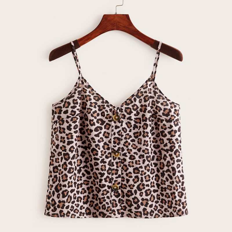 

Buttoned Front Leopard Cami Top, Multicolor