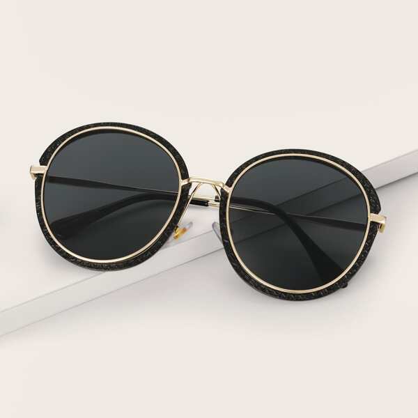 

Round Frame Sunglasses With Case, Black