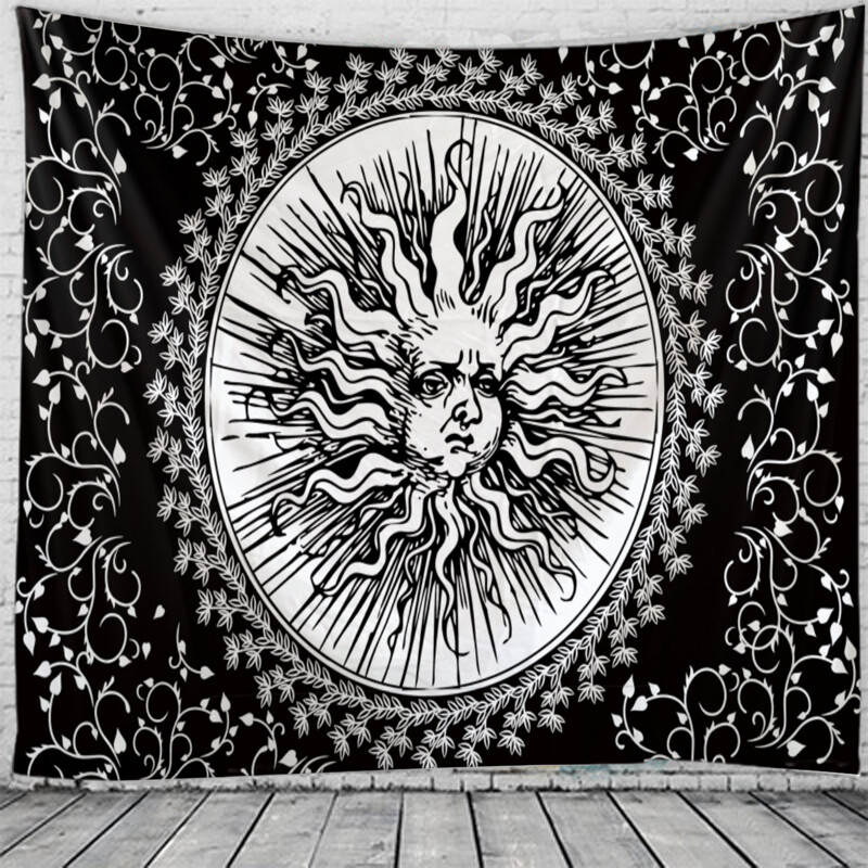 

Leaf & Sun Tapestry, Black and white