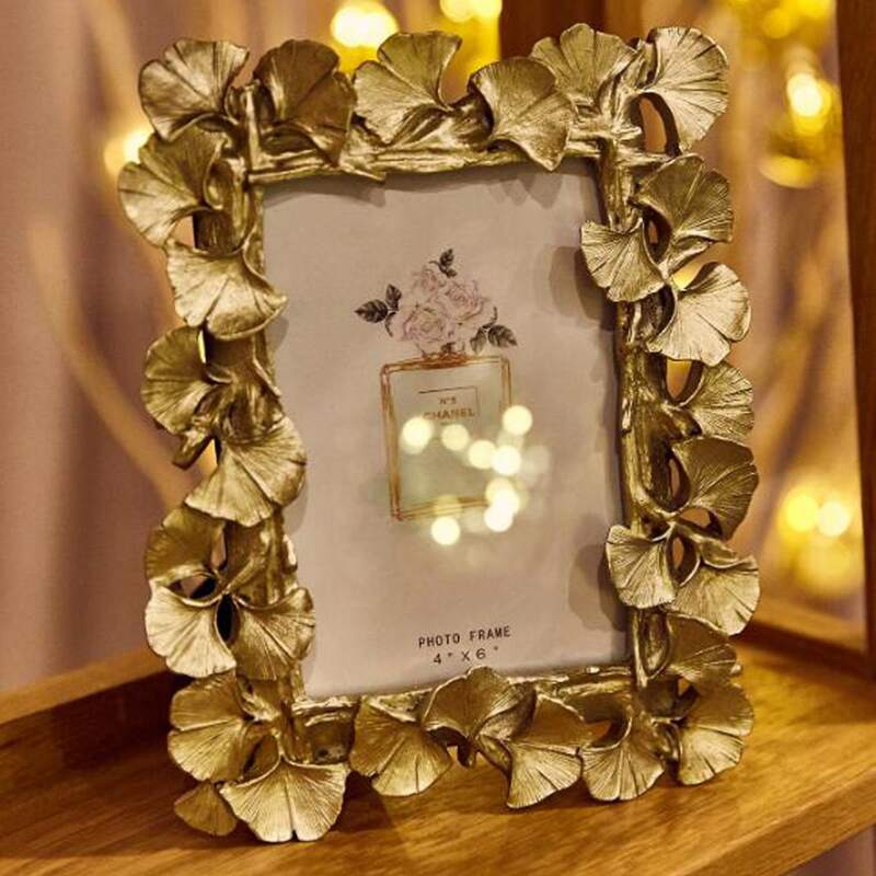 

1pc Ginkgo Biloba Decor Photo Frame, Gold