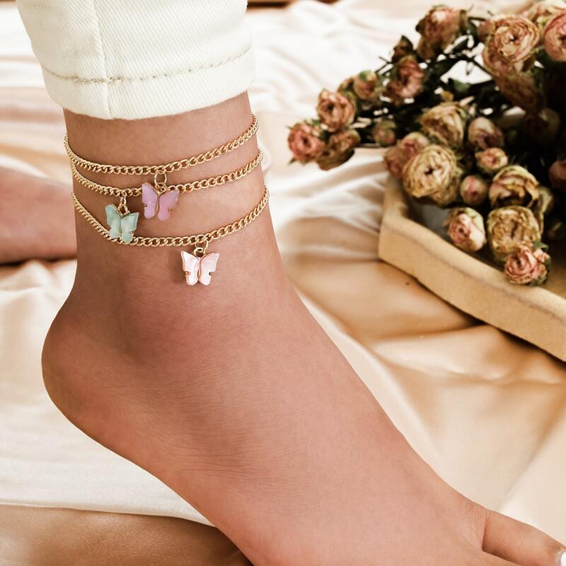 

3pcs Butterfly Charm Anklet, Gold