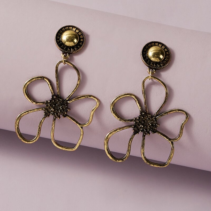 

Hollow Out Flower Drop Earrings, Gold