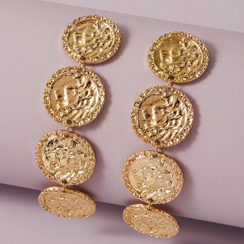 

Hammered Round Drop Earrings, Gold