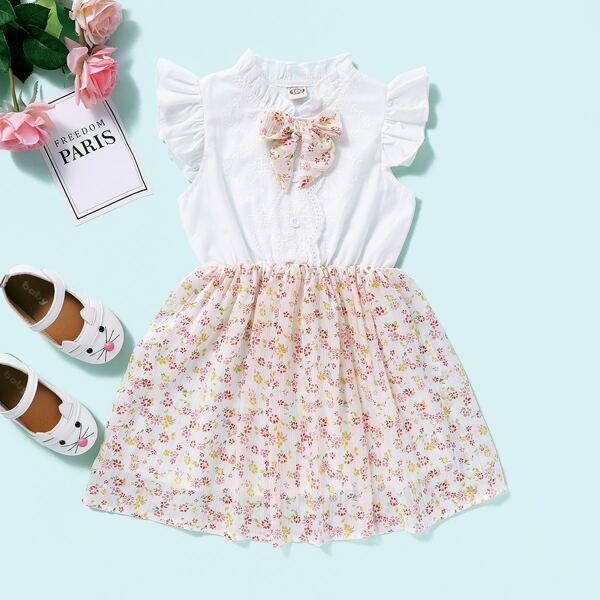 

Цветочное платье с бантом для девочек, Многоцветный