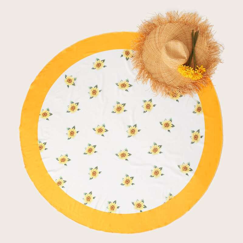 

Floral Print Round Beach Blanket, Yellow