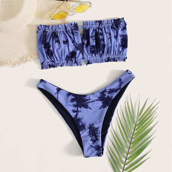 

Разноцветное бикини без бретелек, Синий