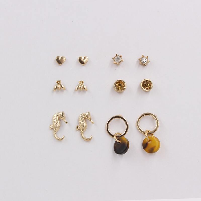 

6pairs Seahorse Design Earrings, Gold