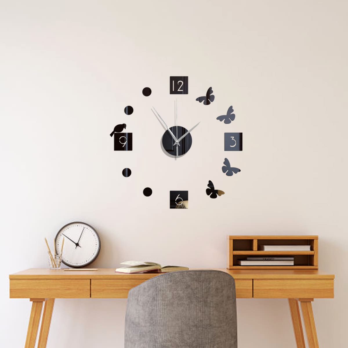 

1pc Butterfly Decor Mirror Surface Wall Clock