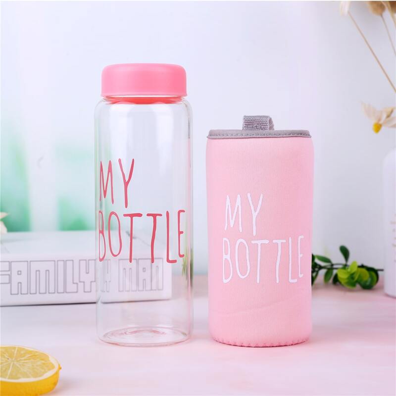 

1pc Slogan Graphic Water Bottle With Cover, Pink