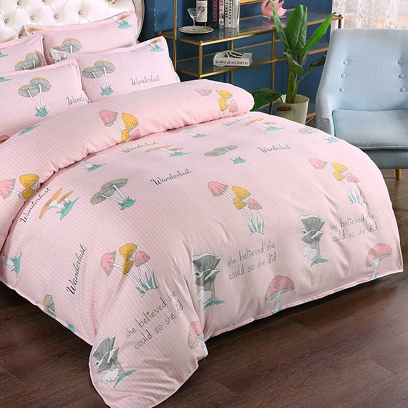 

Mushroom Print Bedding Set Without Filler, Pink