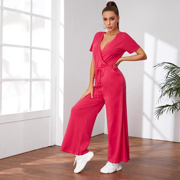 

Широкий спортивный комбинезон на кулиске с v-образным вырезом, Розовые