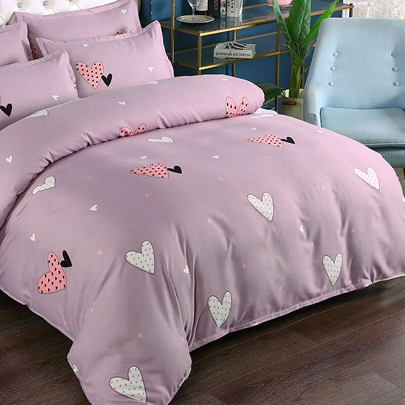 

Heart Print Bedding Set Without Filler, Purple