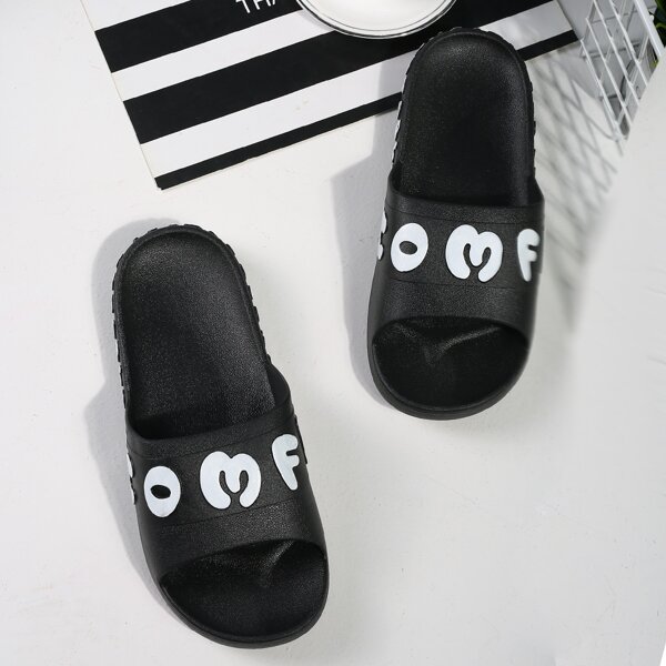 

Men Letter Graphic Slippers, Black