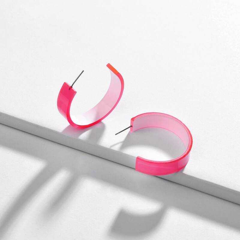 

Simple Cuff Hoop Earrings, Pink bright
