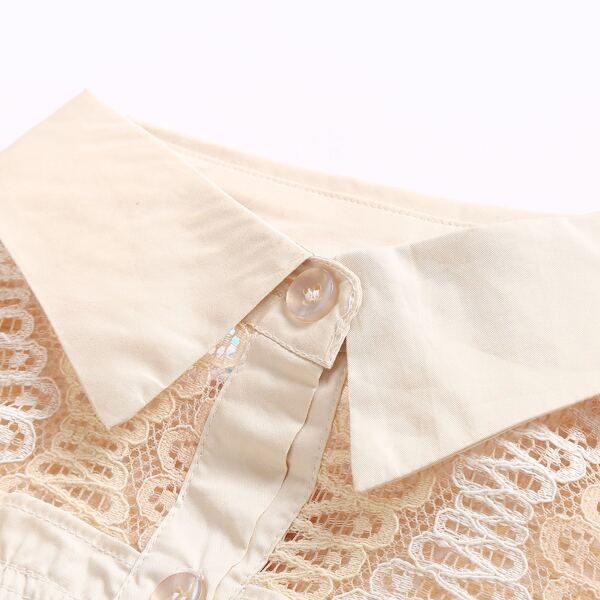 

Girls Contrast Lace Frill Trim Shirt Dress, Beige