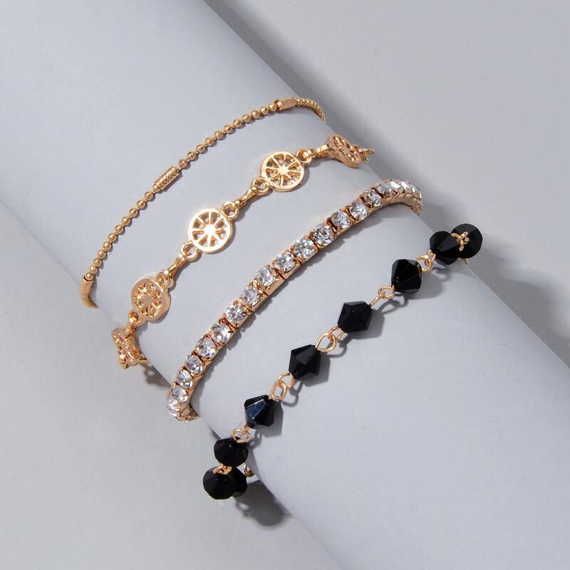 

4pcs Rhinestone Engraved Bracelet, Multicolor
