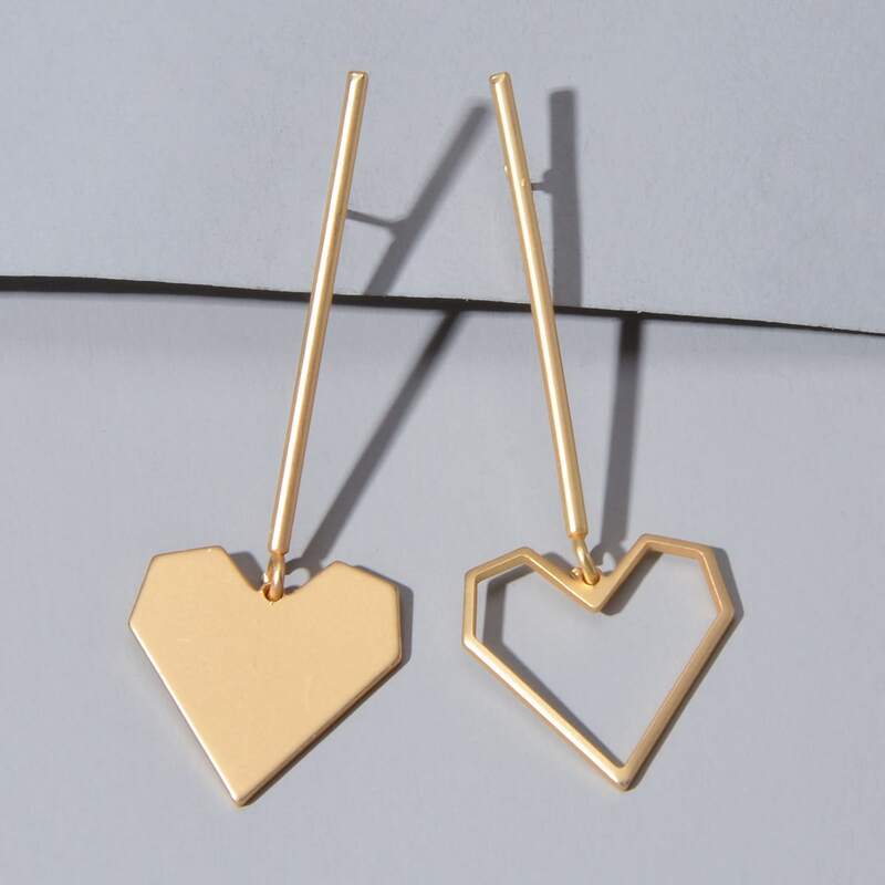 

Heart Charm Drop Earrings, Gold