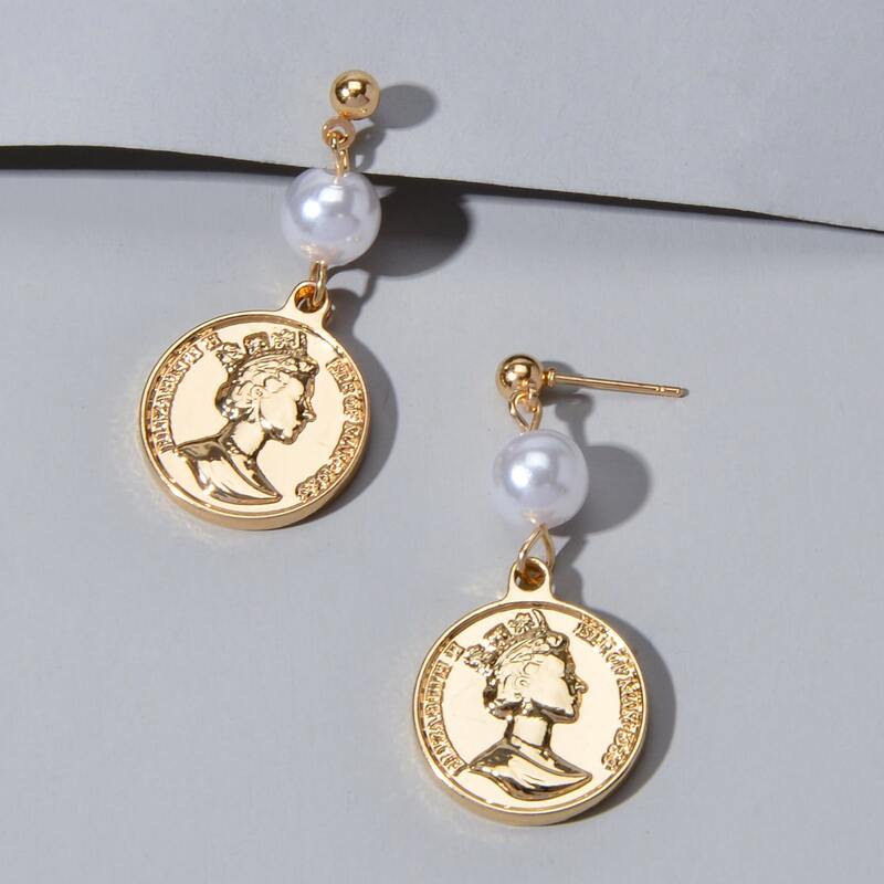 

Figure Coin Charm Drop Earrings, Gold