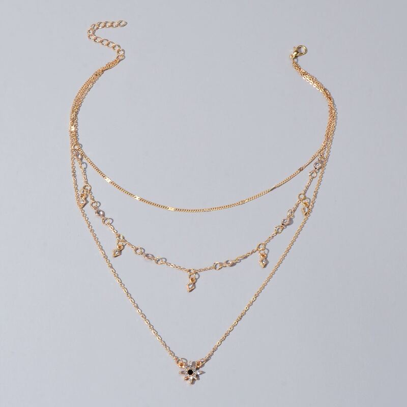 

Rhinestone Decor Layered Necklace, Gold