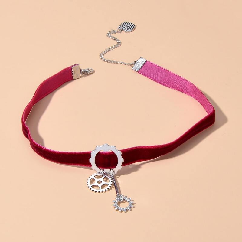 

Gear Charm Choker, Red