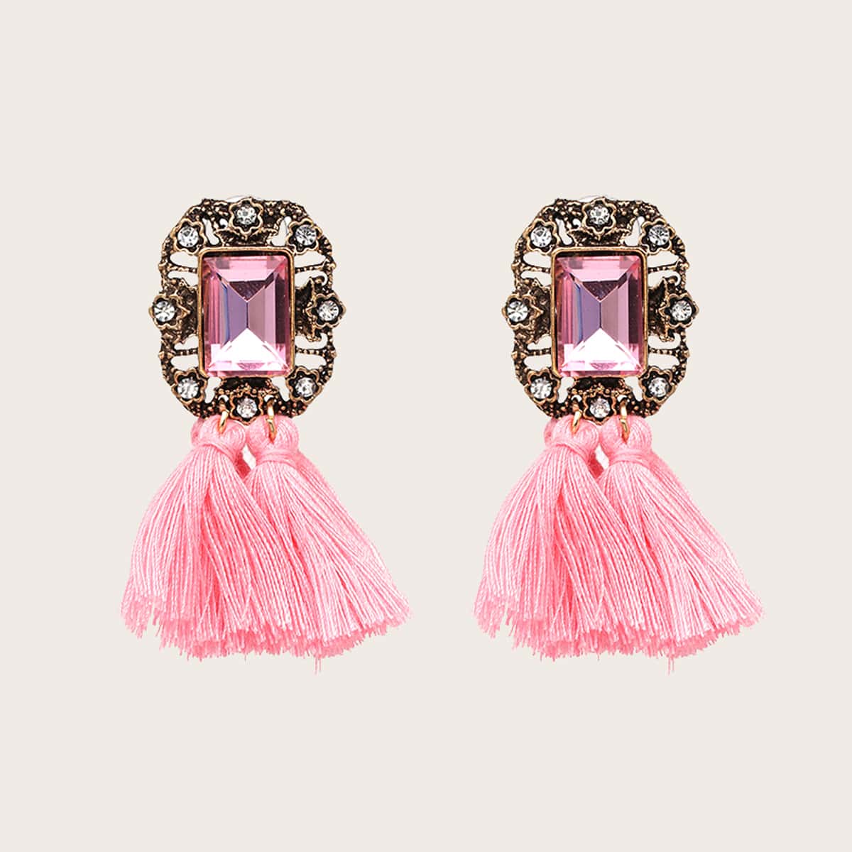 

Tassel Charm Drop Earrings, Pink