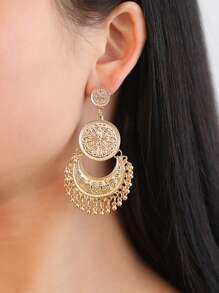 Metal Tassel Charm Drop Earrings - Yellow Gold - View 1