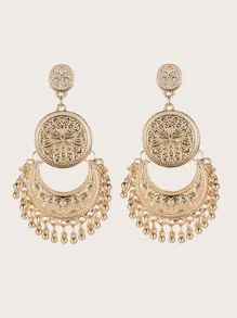 Metal Tassel Charm Drop Earrings - Yellow Gold - View 2